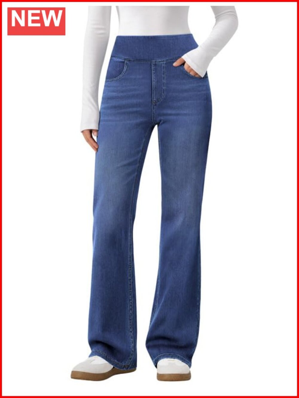 Pull On Flare Bootcut Jeans High Rise Stretchy Denim Pants